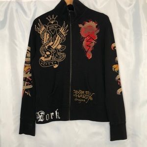ED HARDY NEW YORK CITY TATTOO SKULL EAGLE JACKET FULL ZIP SIZE M